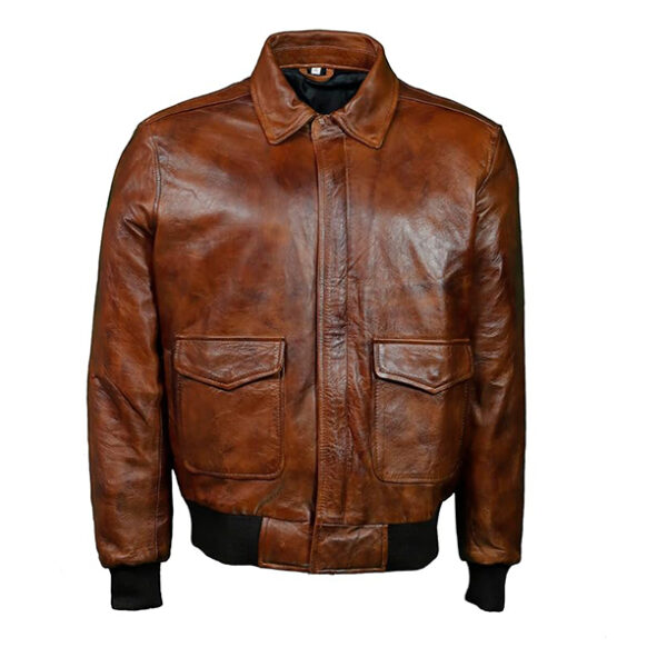 Men's A2 Aviator WWII Pilot Leather Jacket , Air Force Cockpit Brown Bomber Jacket.